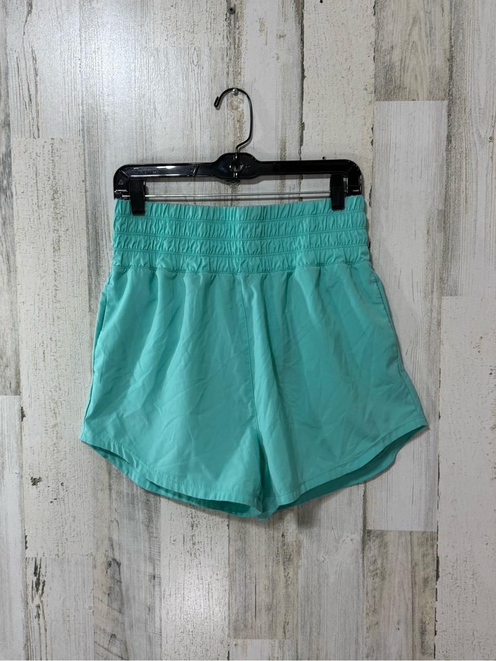 Smocked High-Rise Athletic Shorts for Women - Aqua